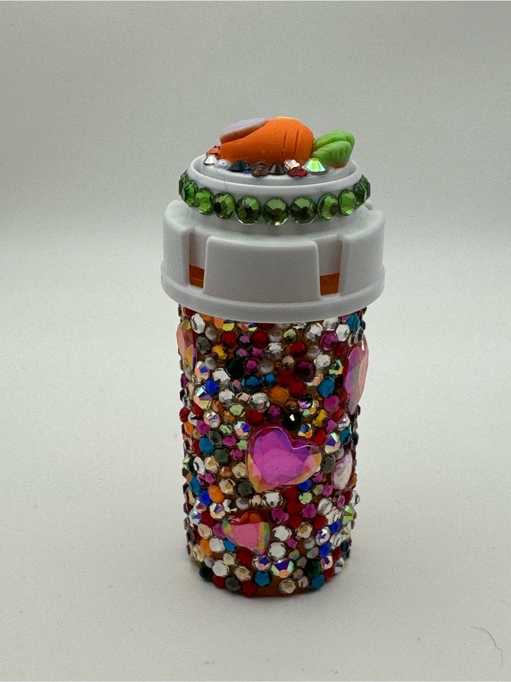 Hand Crafted Multicolor Rhinestone Pill Bottle Decor - Picture 3 of 5